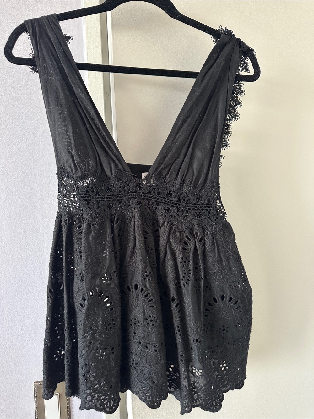 Zimmermann Black Eyelet Lace V-Neck Blouse